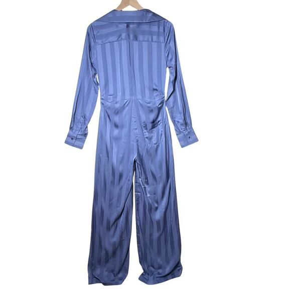 Choosy Lafayette Womens Blue Striped Jumpsuit Pockets Front Tie Comfort Size 2 - Picture 2 of 13